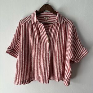 MAX STUDIO LONDON Red & White Striped Seersucker Top – Size Large (NWT)
